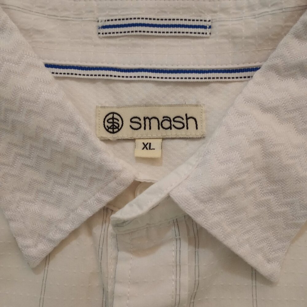 SMASH WHITE SHEER STRIPED LONG SLEEVE SHIRT MEN SIZE XL